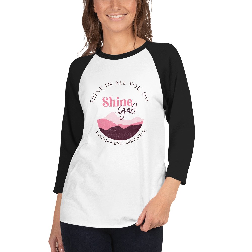Shine Girl three-quarter sleeve raglan shirt in white and black